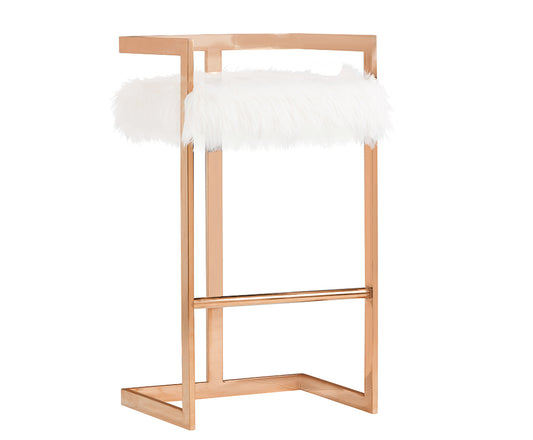Modrest Halifax Modern White Faux Fur and Rosegold Bar Stool