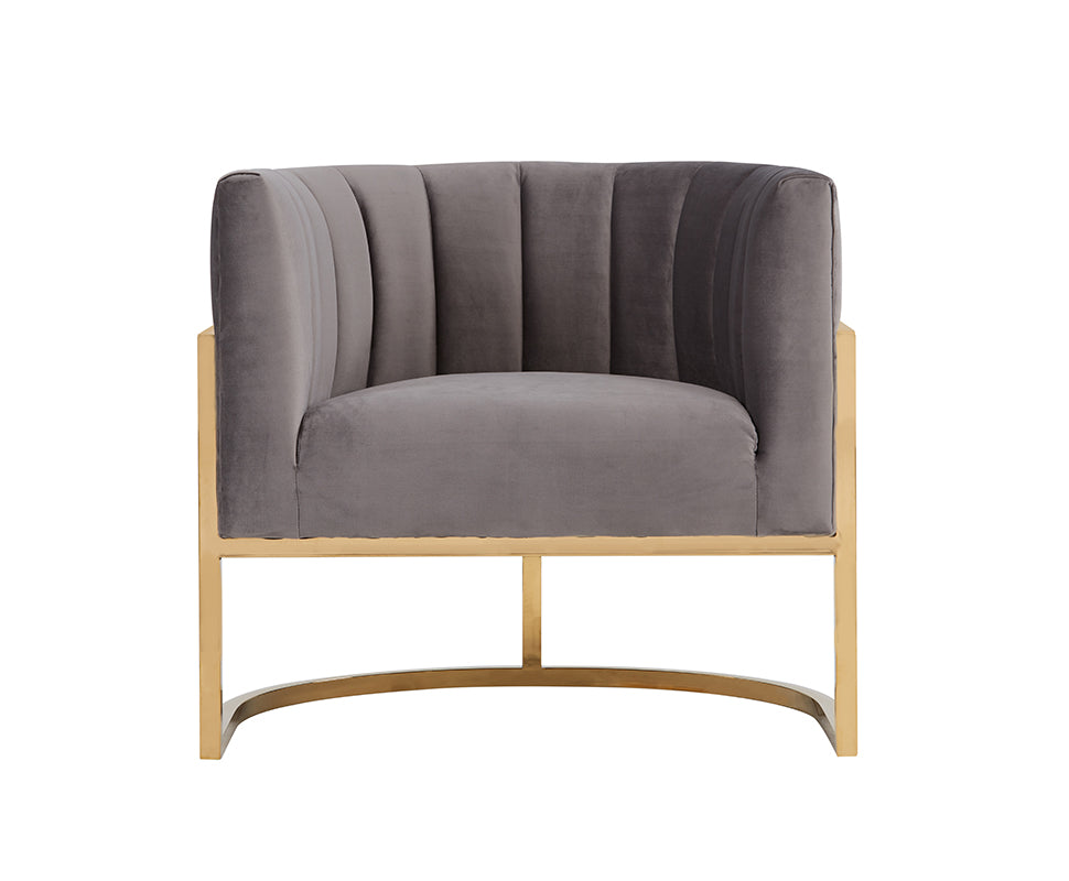 Modrest Landau Modern Grey Velvet and Gold Accent Chair