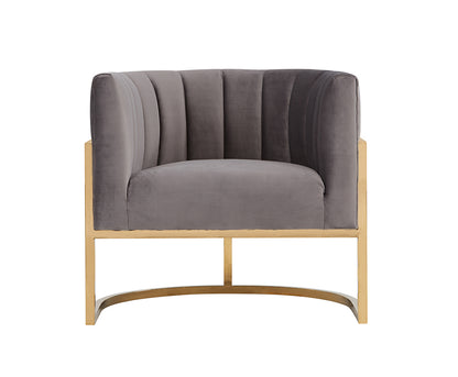 Modrest Landau Modern Grey Velvet and Gold Accent Chair