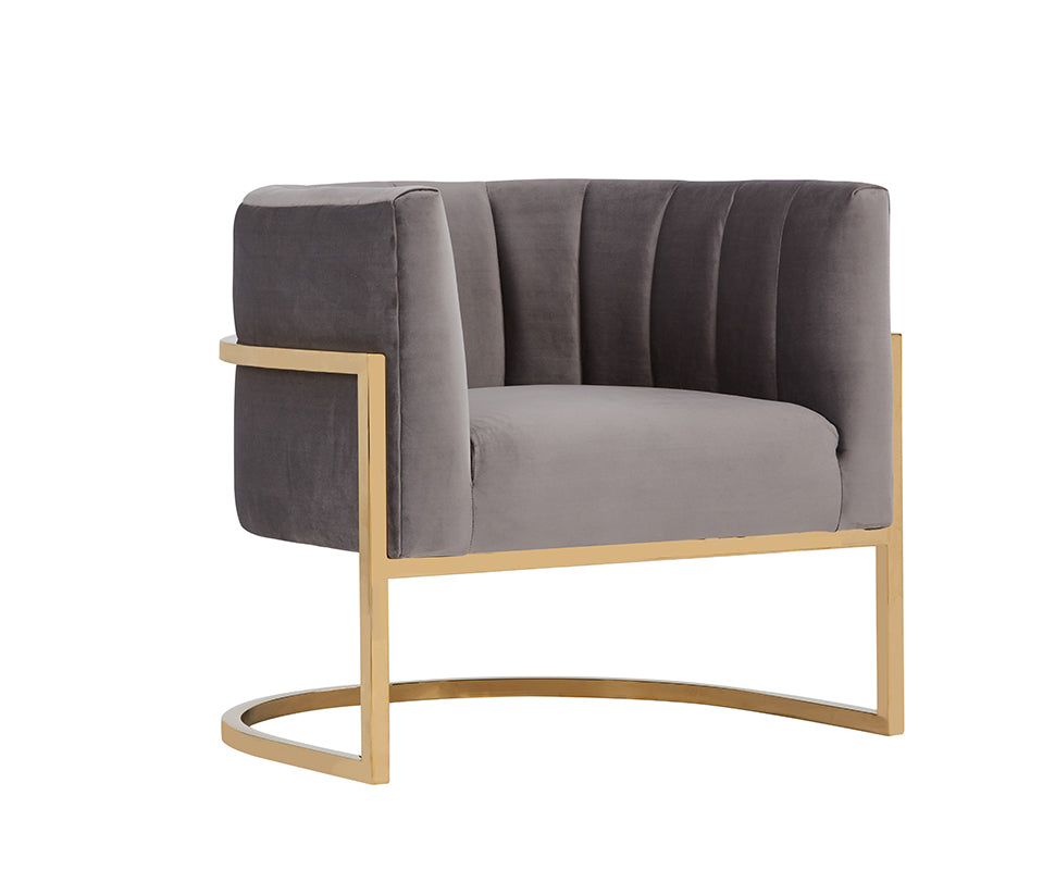 Modrest Landau Modern Grey Velvet and Gold Accent Chair