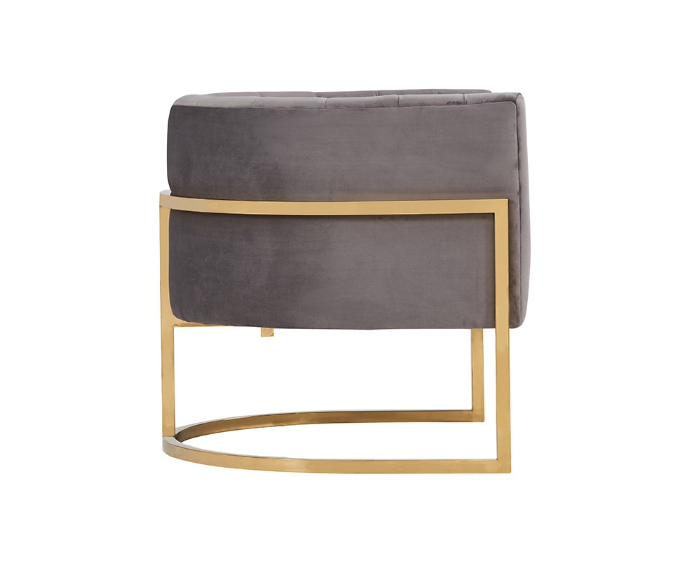 Modrest Landau Modern Grey Velvet and Gold Accent Chair