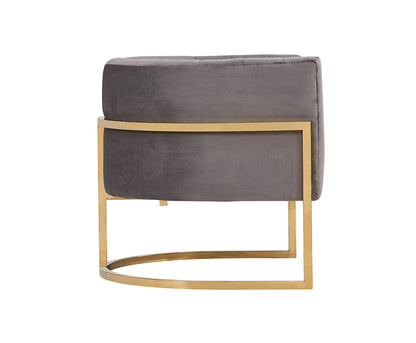 Modrest Landau Modern Grey Velvet and Gold Accent Chair