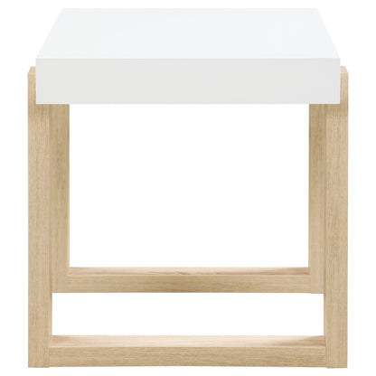 Pala Rectangular End Table White High Gloss and Natural