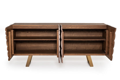 Modrest Finley Mid-Century Walnut and Gold Buffet