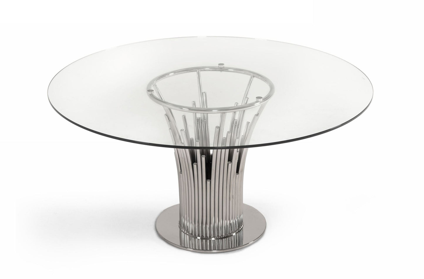 Modrest Paxton Modern Round Glass and Stainless Steel Dining Table