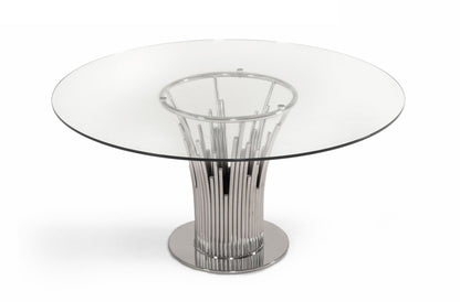 Modrest Paxton Modern Round Glass and Stainless Steel Dining Table