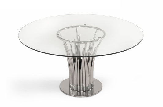 Modrest Paxton Modern Round Glass and Stainless Steel Dining Table