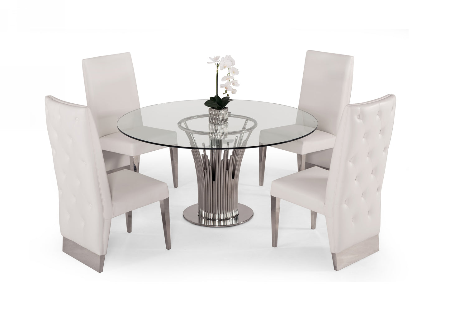 Modrest Paxton Modern Round Glass and Stainless Steel Dining Table