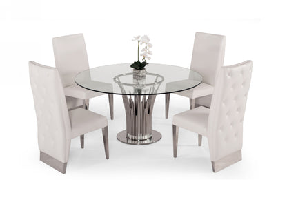 Modrest Paxton Modern Round Glass and Stainless Steel Dining Table