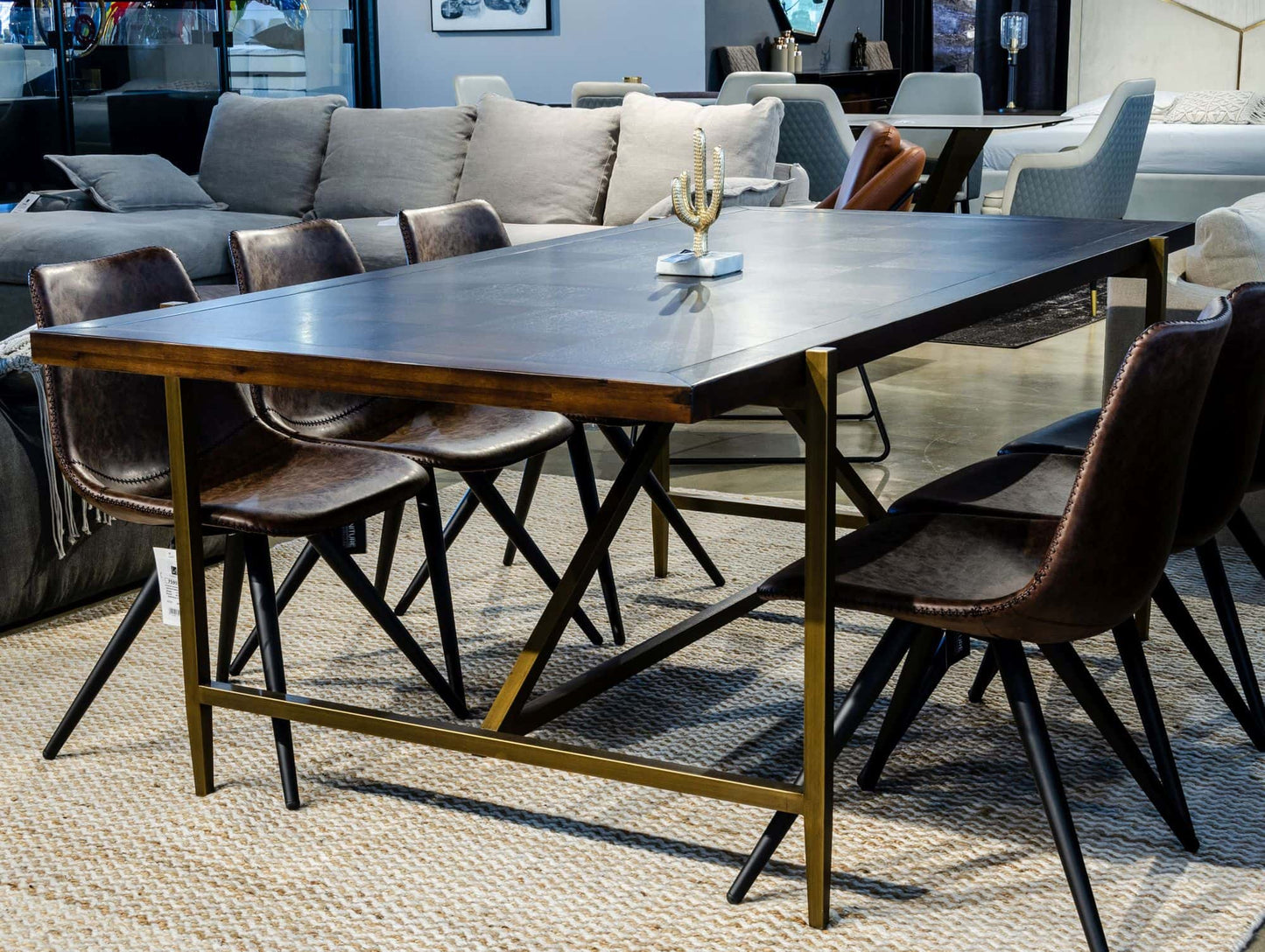 Modrest Shane Modern Acacia and Brass Dining Table