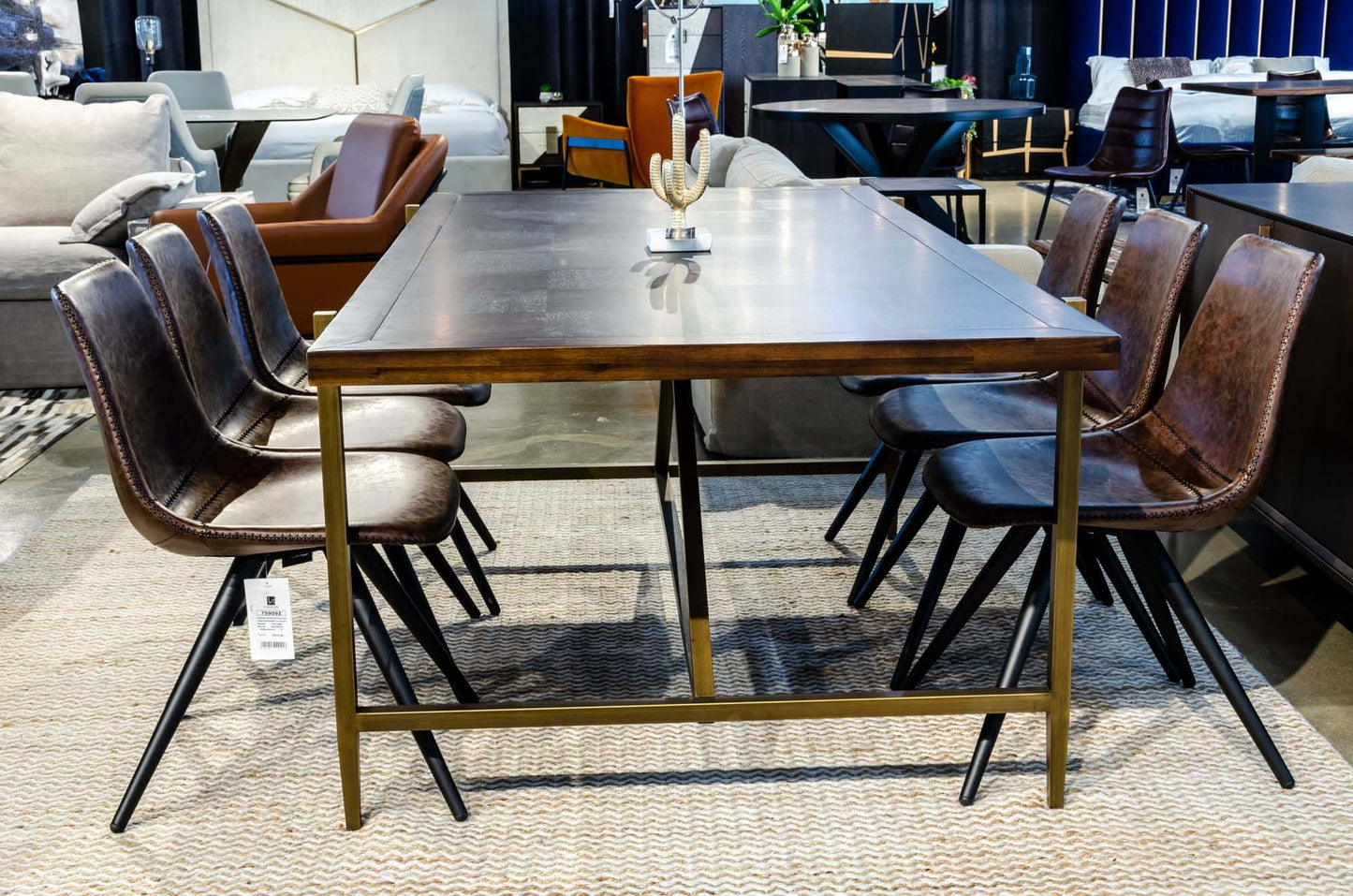 Modrest Shane Modern Acacia and Brass Dining Table