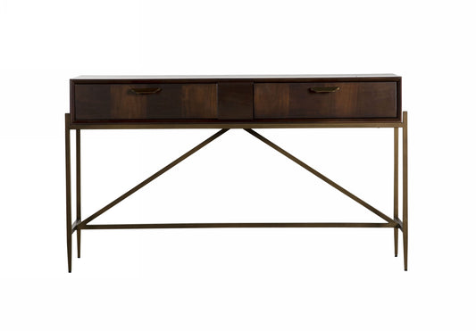 Modrest Shane Modern Acacia and Brass Console Table