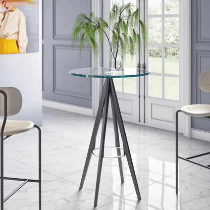 Modrest Dallas Clear Glass and Black Metal Bar Table