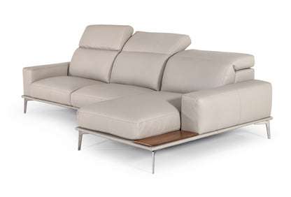 Lamod Italia Villeneuve Italian Modern Light Grey Leather Right Facing Sectional Sofa