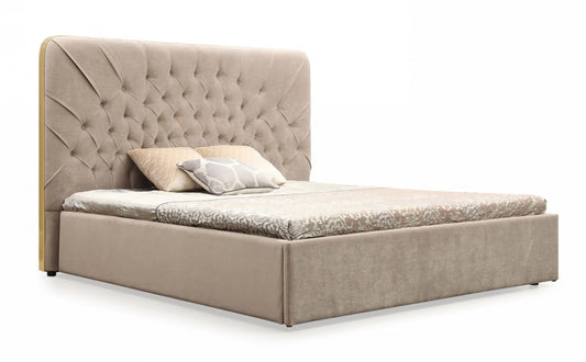 Modrest Moontide Glam Beige Velvet and Brushed Brass Bedroom Set