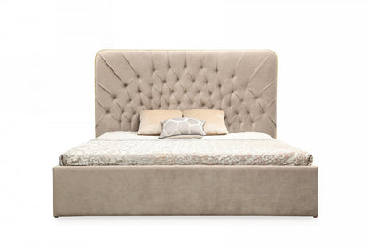 Modrest Moontide Glam Beige Velvet and Brushed Brass Bedroom Set
