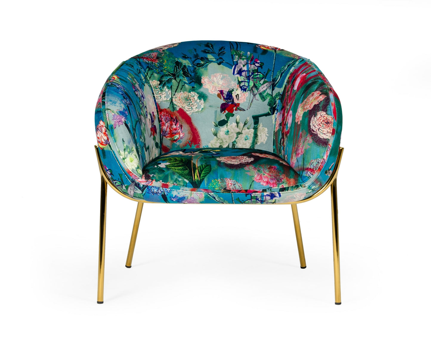 Modrest Falco Contemporary Floral Velvet and Gold Accent Chair