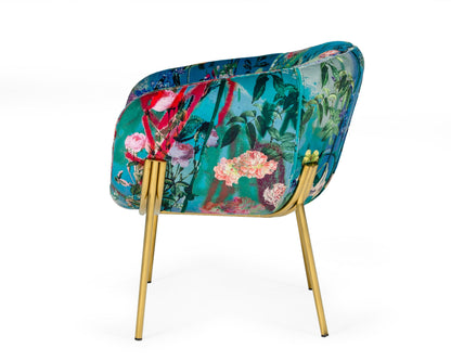 Modrest Falco Contemporary Floral Velvet and Gold Accent Chair