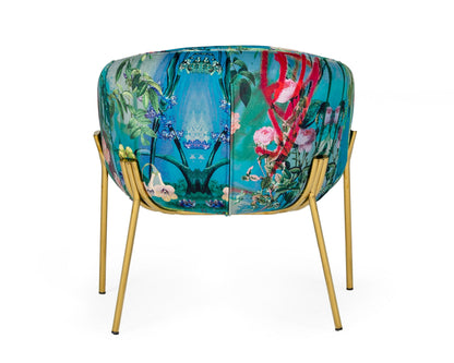 Modrest Falco Contemporary Floral Velvet and Gold Accent Chair
