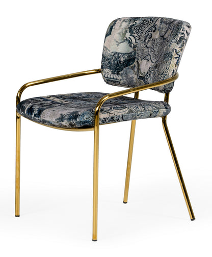 Modrest Farnon Modern Patterned Velvet and Gold Dining Chair