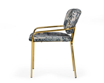 Modrest Farnon Modern Patterned Velvet and Gold Dining Chair