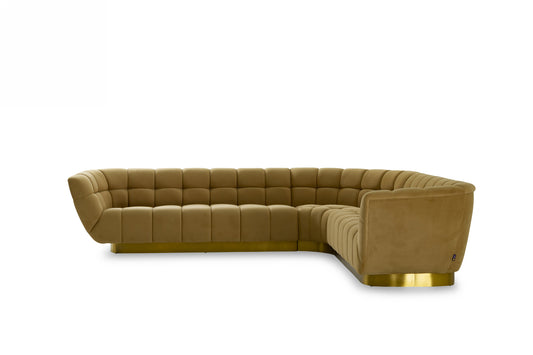 Divani Casa Granby Glam Mustard Gold Fabric Sectional Sofa