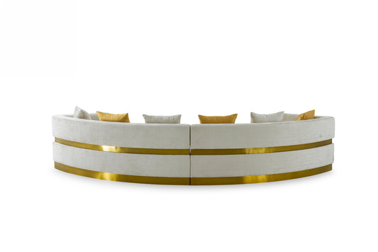 Divani Casa Kiva Glam Beige Gold Fabric Curved Sectional Sofa