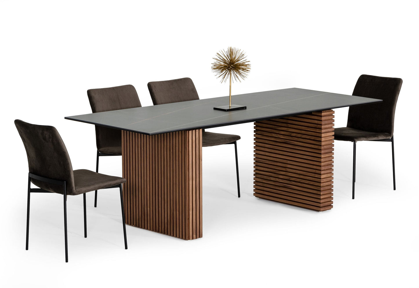 Modrest Maggie Modern Walnut and Black Ceramic Top Dining Table
