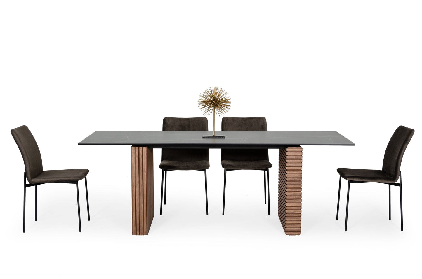 Modrest Maggie Modern Walnut and Black Ceramic Top Dining Table