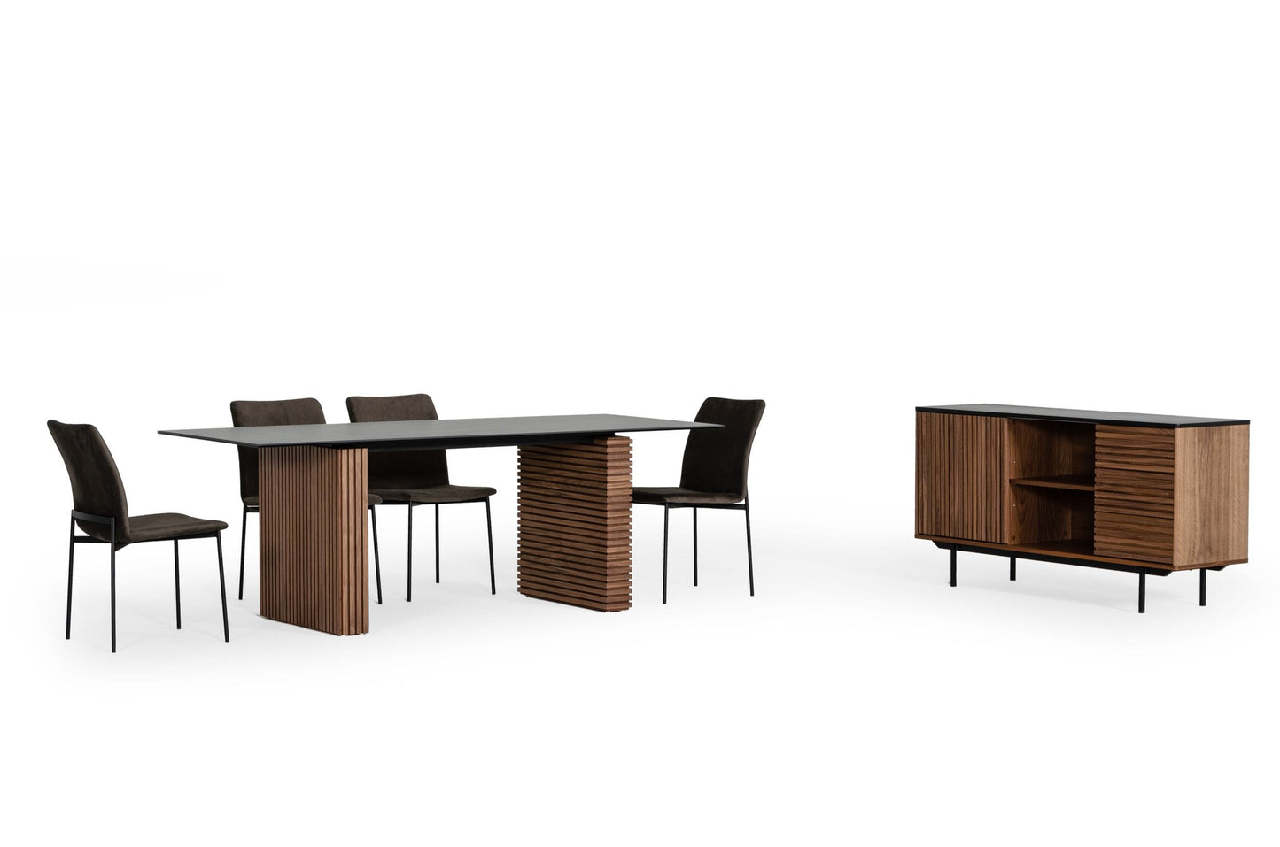 Modrest Maggie Modern Walnut and Black Ceramic Top Dining Table