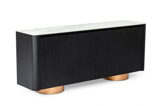 Modrest Peak Modern White Ceramic/Black Oak/Rosegold Buffet
