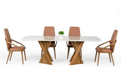 Modrest Cadence Modern Walnut and Marble Dining Table
