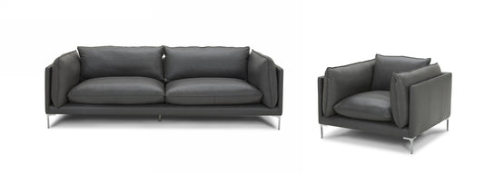 Divani Casa Harvest Modern Grey Full Leather Sofa Set