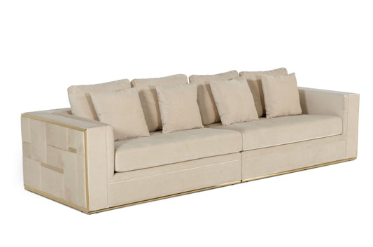 Divani Casa Mobray Glam Beige and Gold Fabric Sofa
