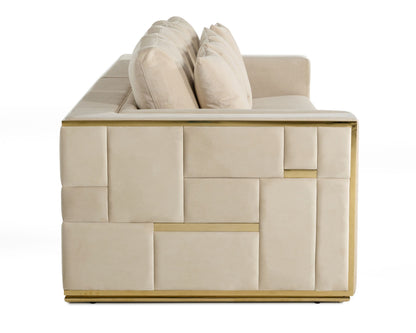 Divani Casa Mobray Glam Beige and Gold Fabric Sofa