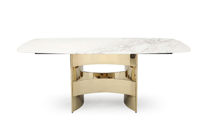 Modrest Marmot White Marble and Champagne Gold Dining Table