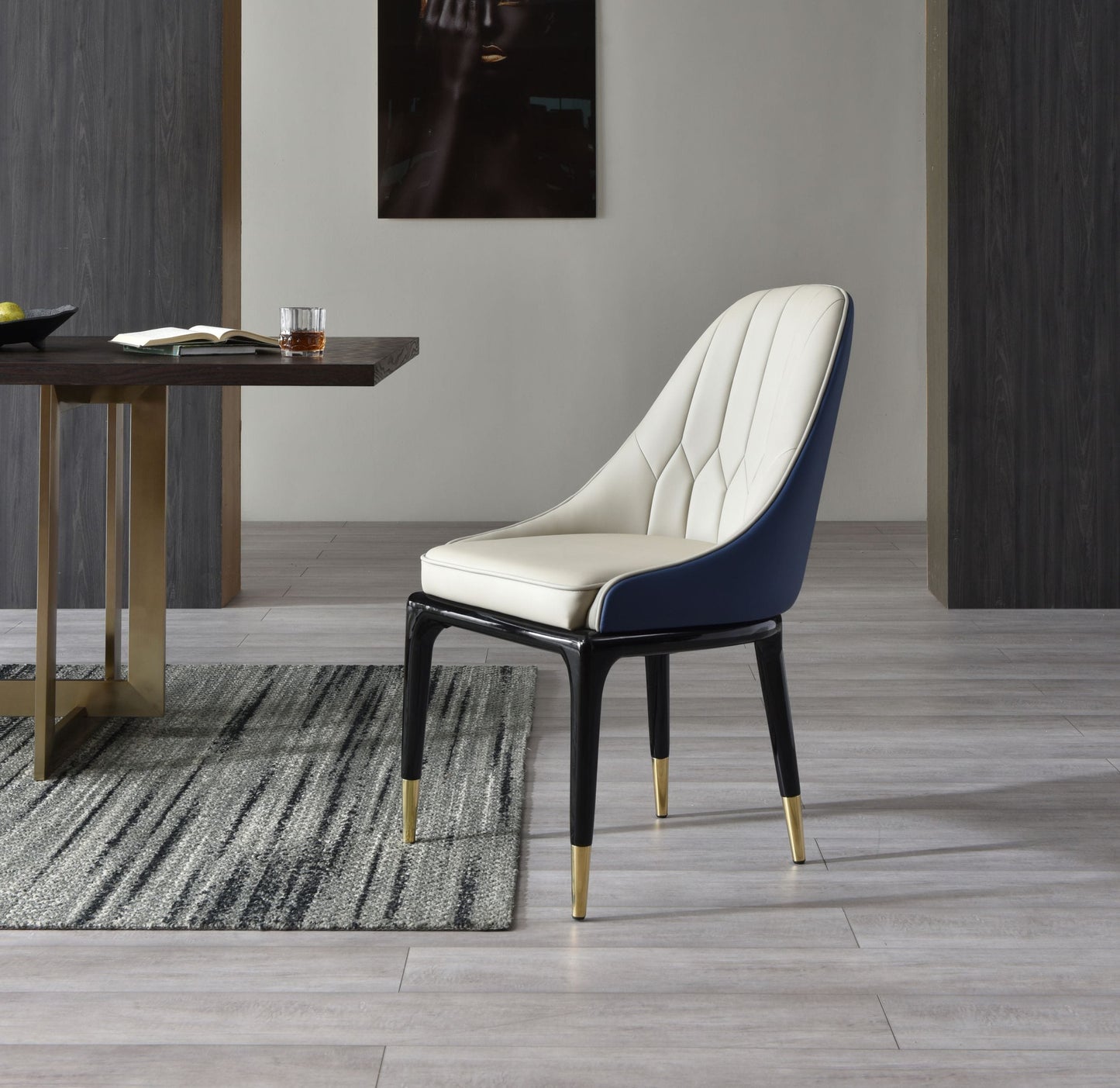 Modrest Marco Modern Glam Beige and Blue Dining Chair