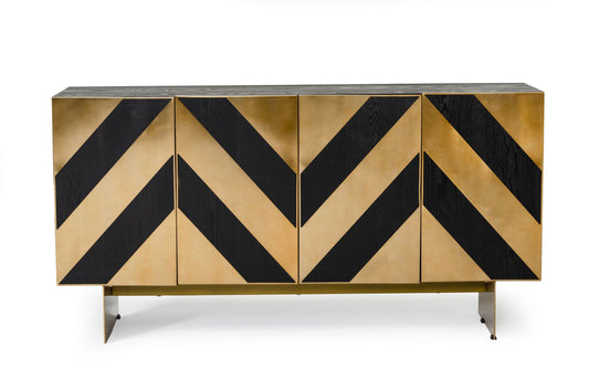 Modrest Perret Glam Black Ash and Brushed Brass Modern Buffet