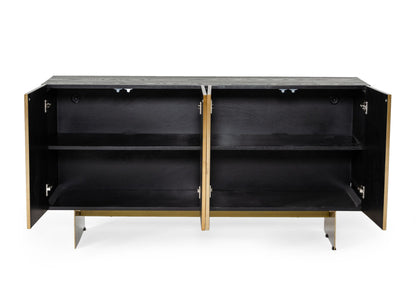 Modrest Perret Glam Black Ash and Brushed Brass Modern Buffet