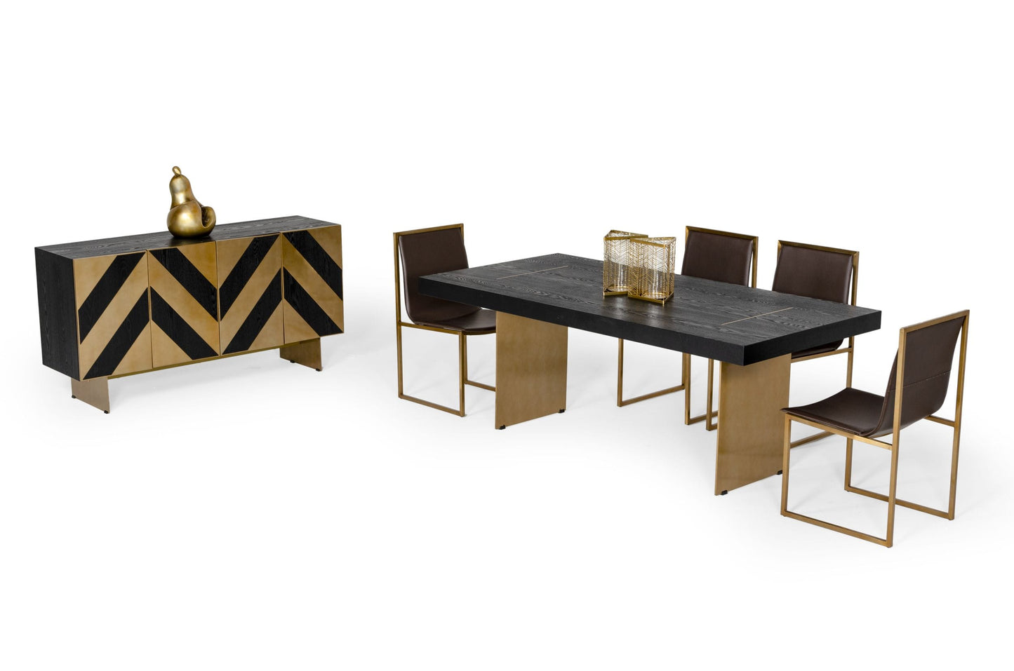 Modrest Perret Glam Black Ash and Brushed Brass Modern Buffet