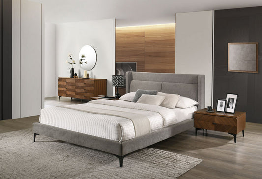 Modrest Paula Cal King Mid-Century Grey Upholstered Bed