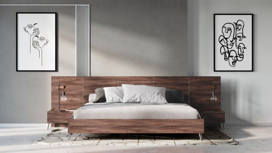 Nova Domus Brooklyn Italian Modern Walnut Bed Nightstands Set
