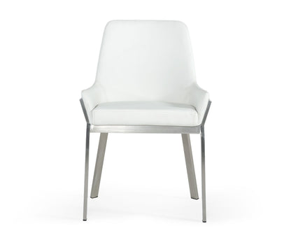 Modrest Ganon Modern White and Brushed Stainless Steel Dining Chair