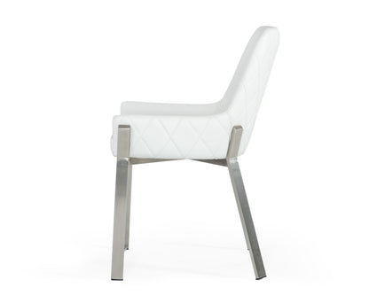 Modrest Ganon Modern White and Brushed Stainless Steel Dining Chair