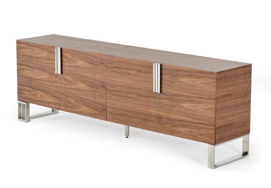 Modrest Gilroy Modern Walnut and Stainless Steel Buffet