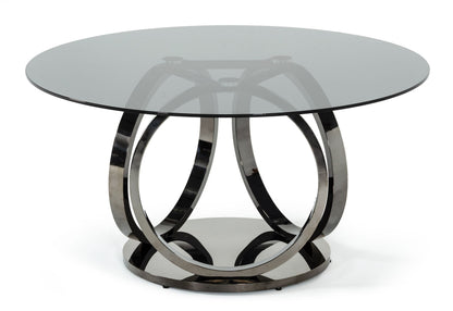 Modrest Enid Modern Smoked Glass and Black Stainless Steel Round Dining Table