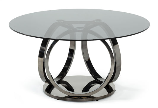 Modrest Enid Modern Smoked Glass and Black Stainless Steel Round Dining Table