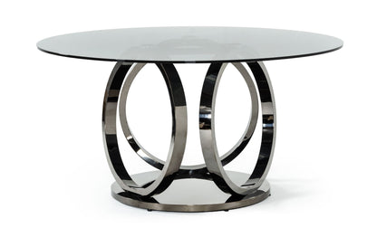 Modrest Enid Modern Smoked Glass and Black Stainless Steel Round Dining Table
