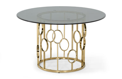 Modrest Filbert Modern Smoked Glass and Champagne Gold Dining Table