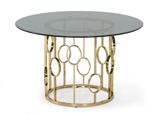 Modrest Filbert Modern Smoked Glass and Champagne Gold Dining Table